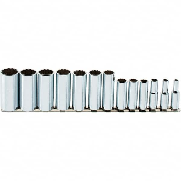 SK - 13 Piece 3/8" Drive Deep Well Socket Set - 12 Points, 1/4" to 1" Range, Inch Measurement Standard - Benchmark Tooling