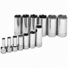 SK - 3/8" Drive Deep Socket Set - 1/4 to 1", Inch Measurement Standard - Benchmark Tooling