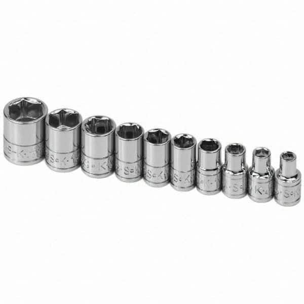 SK - 1/4" Drive Standard Socket Set - 3/16 to 9/16", Inch Measurement Standard - Benchmark Tooling