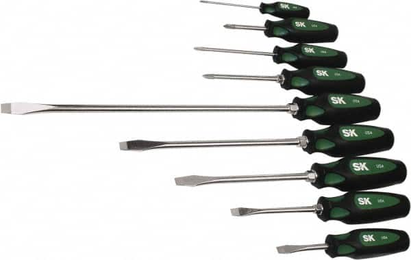 SK - 9 Piece Phillips & Slotted Screwdriver Set - Bit Sizes: Philips #0 to #2 - Benchmark Tooling