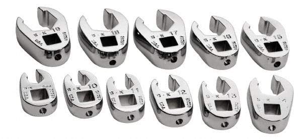 SK - 11 Piece 3/8" Drive Flare Nut Crowfoot Wrench Set - 9 to 19mm, with Tray - Benchmark Tooling