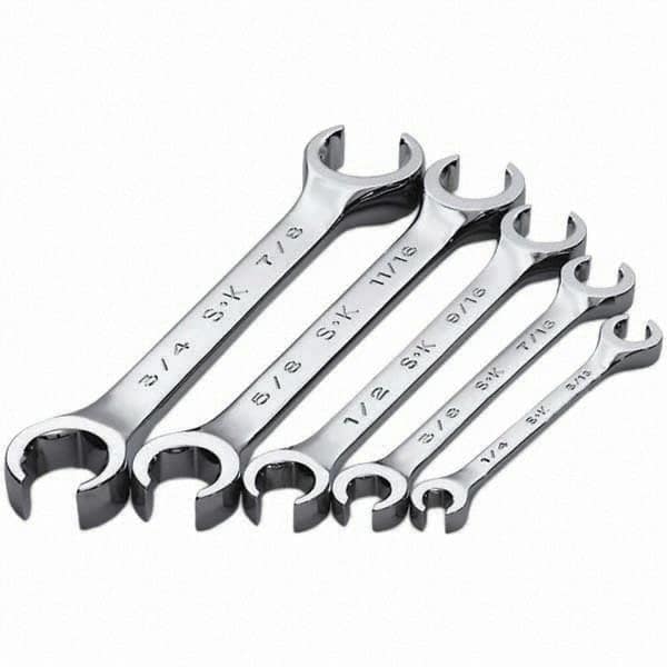 SK - 5 Piece, 1/4 x 5/16 to 3/4 x 7/8", Flare Nut Wrench Set - Inch System of Measurement, Chrome Finish - Benchmark Tooling