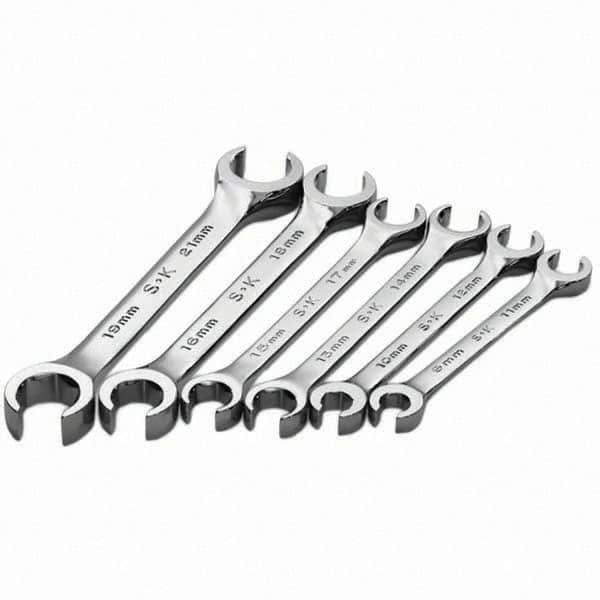 SK - 6 Piece, Flare Nut Wrench Set - Metric System of Measurement, Chrome Finish - Benchmark Tooling