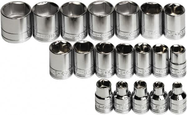 SK - 19 Piece 3/8" Drive Standard Socket Set - 6 Points, 6 to 24mm, Metric Measurement Standard - Benchmark Tooling