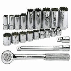 SK - 3/8" Drive Standard Deep Socket Set - 1/4 to 7/8", Inch Measurement Standard - Benchmark Tooling