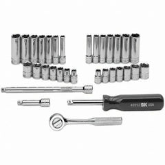 SK - 1/4" Drive Standard Deep Socket Set - 1/4 to 1/2", 6 to 12mm, Inch/Metric Measurement Standard - Benchmark Tooling