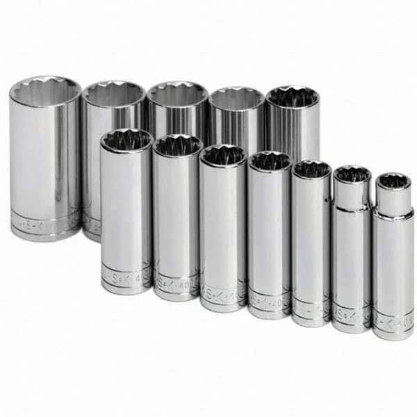 SK - 1/2" Drive Deep Socket Set - 1/2 to 1-1/4", Inch Measurement Standard - Benchmark Tooling