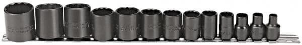 Proto - 13 Piece 3/8" Drive Socket Set - 12 Points, 1/4" to 1" Range, Inch Measurement Standard - Benchmark Tooling