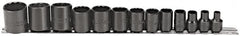 Proto - 13 Piece 3/8" Drive Socket Set - 12 Points, 1/4" to 1" Range, Inch Measurement Standard - Benchmark Tooling