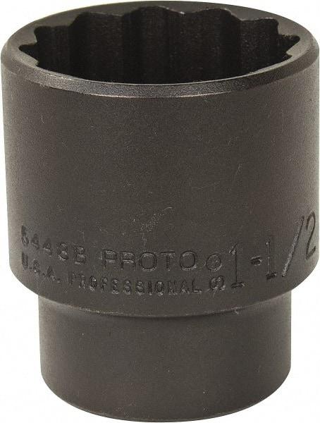 Proto - 1-1/2", 1/2" Drive, Standard Hand Socket - 12 Points, 2-1/4" OAL, Alloy Steel, Black Finish - Benchmark Tooling