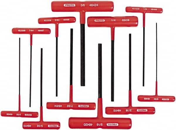 Proto - 11 Piece T-Handle Hex Key Set - Hex Range 5/64 to 3/8" - Benchmark Tooling