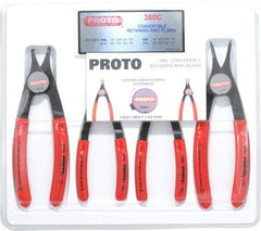 Proto - 4 Piece, 3/8 to 2" Bore, 1/4 to 2" Shaft, Convertible Retaining Ring Pliers Set - 0.038 to 0.07" Tip Diam Range - Benchmark Tooling