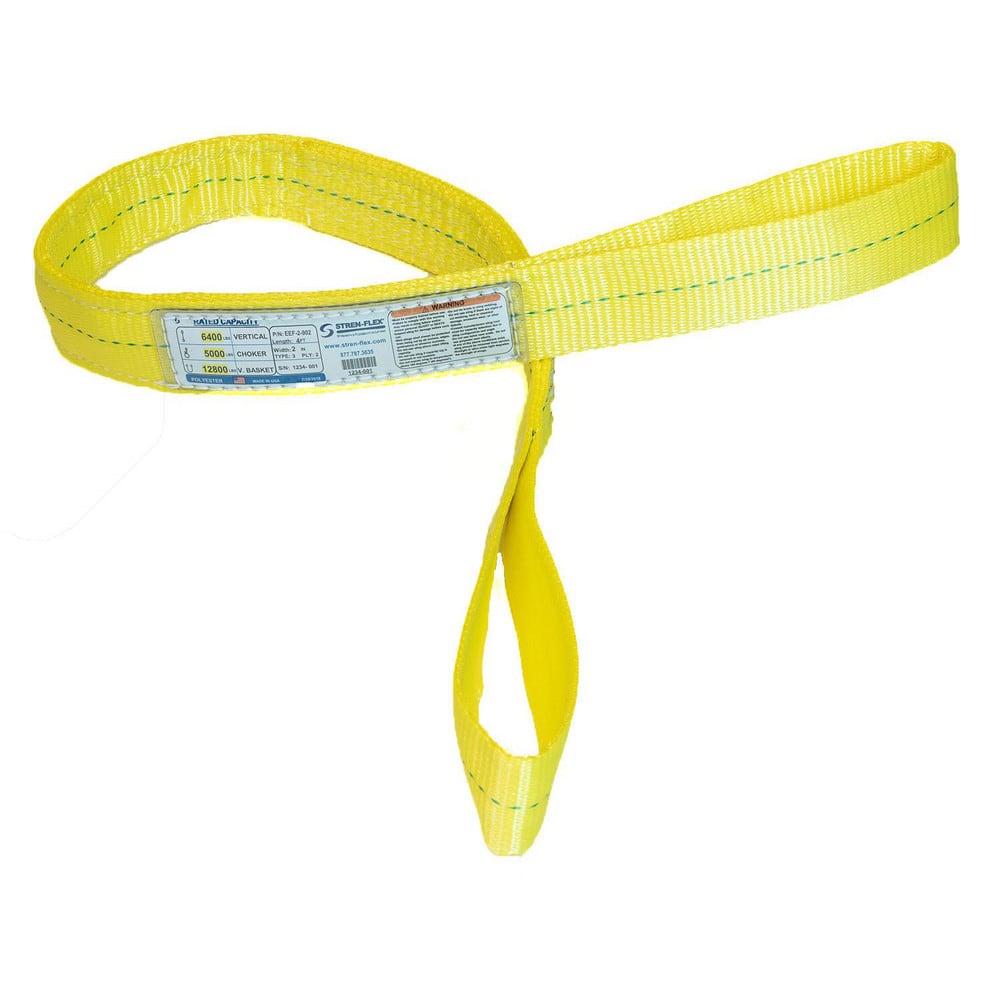 Slings & Tiedowns (Load-Rated); Sling Type: Eye & Eye; Length (Feet): 14; Vertical Capacity (Lb.): 6400; Choker Capacity (Lb.): 5000; Width (Inch): 2; Basket Capacity (Lb.): 12800; Eye Type: Flat Eye; Sling Material: Polyester; Sling Width: 2 in; Eye Leng