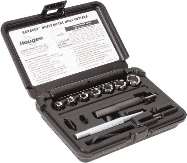 Hougen - 10 Piece, 5/16 to 3/4" Cutter Diam, 1/4" Cutting Depth, High Speed Steel Annular Cutter Set - Bright Finish, 3/8" Shank Diam, 5/16, 3/8, 7/16, 1/2, 9/16, 5/8, 3/4" Cutter Diams - Benchmark Tooling