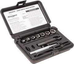 Hougen - 10 Piece, 5/16 to 3/4" Cutter Diam, 1/4" Cutting Depth, High Speed Steel Annular Cutter Set - Bright Finish, 3/8" Shank Diam, 5/16, 3/8, 7/16, 1/2, 9/16, 5/8, 3/4" Cutter Diams - Benchmark Tooling