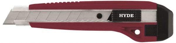 Hyde Tools - Snap Utility Knife - 18mm Blade, Red & Black Polystyrene (High Impact) Handle, 3 Blades Included - Benchmark Tooling