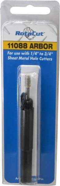 Hougen - 1/4 to 3/4" Tool Diam Compatibility, Straight Shank, Steel Integral Pilot Pin, Hole Cutting Tool Arbor - 3/8" Min Chuck, Threaded Shank Attachment, For RotaCut 11000 Series Hole Cutters - Benchmark Tooling