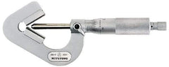 Mitutoyo - 0.05 to 0.6 Inch Measurement, 0.001 Inch Graduation, Accuracy Up to 0.0002 Inch, 3 Flutes Measured, Ratchet Stop Thimble, Mechanical V Anvil Micrometer - 6.35mm Spindle Diameter, Carbide, 23.46mm Throat Depth - Benchmark Tooling