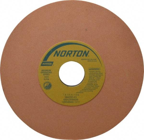Norton - 7" Diam x 1-1/4" Hole x 1/4" Thick, K Hardness, 220 Grit Surface Grinding Wheel - Aluminum Oxide, Type 1, Very Fine Grade, 3,600 Max RPM, Vitrified Bond, No Recess - Benchmark Tooling