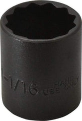 Proto - 1-1/16", 1/2" Drive, Standard Hand Socket - 12 Points, 1-5/8" OAL, Alloy Steel, Black Finish - Benchmark Tooling