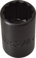 Proto - 3/4", 1/2" Drive, Standard Hand Socket - 12 Points, 1-1/2" OAL, Alloy Steel, Black Finish - Benchmark Tooling