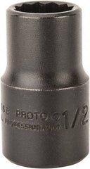Proto - 1/2", 1/2" Drive, Standard Hand Socket - 12 Points, 1-1/2" OAL, Alloy Steel, Black Finish - Benchmark Tooling
