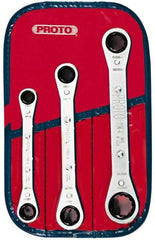 Proto - 3 Piece, 3/8" to 11/16", 12 Point Ratcheting Box Wrench Set - Inch Measurement Standard, Chrome Finish, Comes in Pouch - Benchmark Tooling