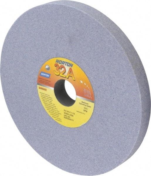 Norton - 8" Diam x 1-1/4" Hole x 3/4" Thick, J Hardness, 60 Grit Surface Grinding Wheel - Aluminum Oxide, Type 1, Medium Grade, 3,600 Max RPM, Vitrified Bond, No Recess - Benchmark Tooling