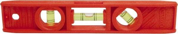 Stanley - 9" Long 3 Vial Torpedo Level - ABS Plastic, Orange, 1 45°, 1 Level & 1 Plumb Vials - Benchmark Tooling