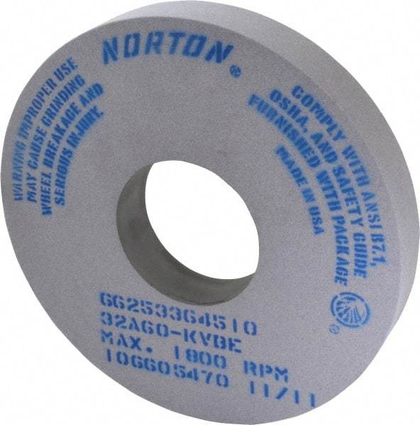 Norton - 14" Diam x 5" Hole x 2" Thick, K Hardness, 60 Grit Surface Grinding Wheel - Aluminum Oxide, Type 1, Medium Grade, 1,800 Max RPM, Vitrified Bond, No Recess - Benchmark Tooling