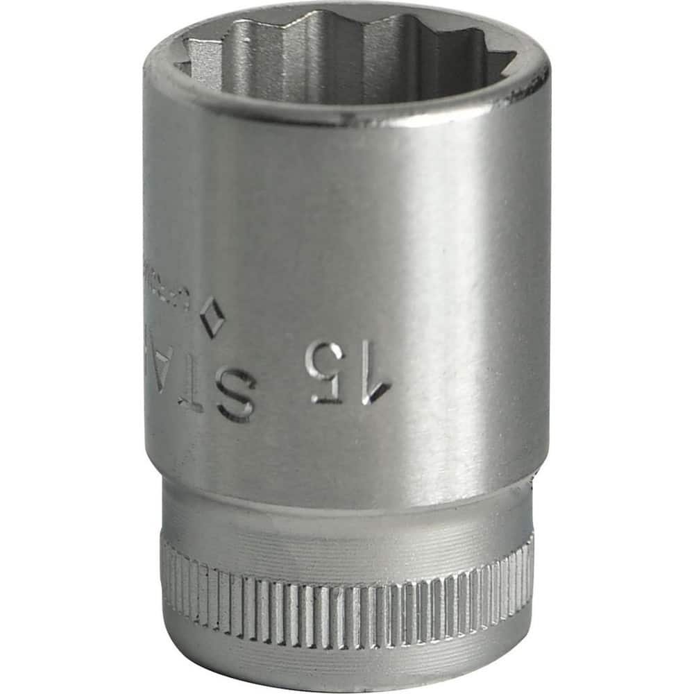 Hand Sockets; Socket Type: Standard; Drive Size: 3/8 in; Socket Size (mm): 15; Drive Style: Hex; Overall Length (Decimal Inch): 0.9900; Material: Steel; Insulated: No; Tether Style: Not Tether Capable; Features: Anti-Slip Drive profile; Thin wall; Coating