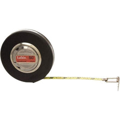 Lufkin - 50' x 3/8" Yellow Steel Blade Tape Measure - 1/8" Graduation, Brown Steel Case - Benchmark Tooling