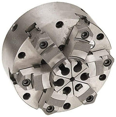 Pratt Burnerd America - 6 Jaws, 16" Diam, Self Centering Manual Lathe Chuck - Plain Back Mount Spindle, Adjustable, Reversible, 1,300 Max RPM, 4.56" Through Hole Diam, Forged Steel - Benchmark Tooling