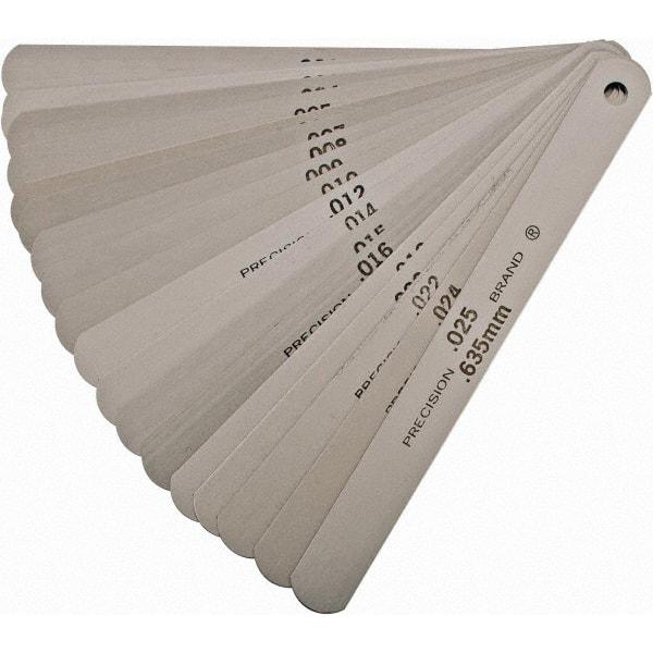 Precision Brand - 20 Piece, 0.001 to 0.025" Thick, Parallel Feeler Gage Set - 5" Leaf Length, 1/2" Wide, Steel - Benchmark Tooling