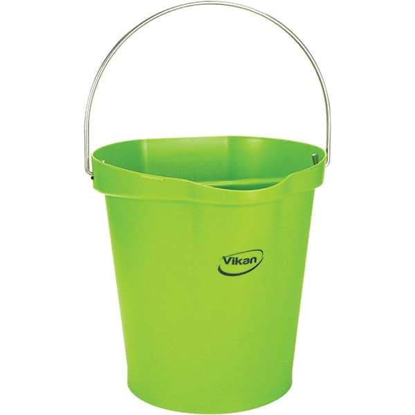 Vikan - 3 Gal, 12-1/2" High, Polypropylene Round Lime Green Single Pail with Pour Spout - Handle Included, 12.81" Top Diam - Benchmark Tooling