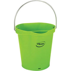 Vikan - 1-1/2 Gal, 7.1" High, Polypropylene Round Lime Green Single Pail with Pour Spout - Handle Included, 10" Top Diam - Benchmark Tooling