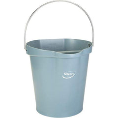 Vikan - 3 Gal, 12-1/2" High, Polypropylene Round Gray Single Pail with Pour Spout - Handle Included, 12.81" Top Diam - Benchmark Tooling