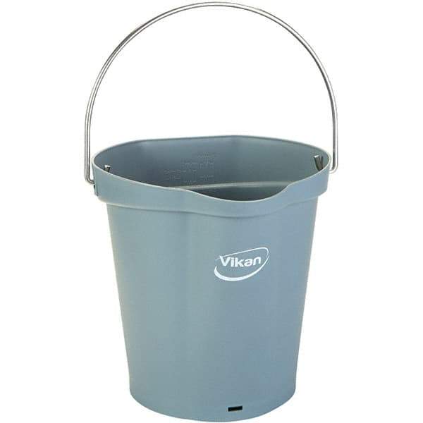 Vikan - 1-1/2 Gal, 7.1" High, Polypropylene Round Gray Single Pail with Pour Spout - Handle Included, 10" Top Diam - Benchmark Tooling