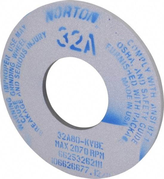 Norton - 12" Diam x 5" Hole x 1/2" Thick, K Hardness, 80 Grit Surface Grinding Wheel - Aluminum Oxide, Type 1, Medium Grade, 2,070 Max RPM, Vitrified Bond, No Recess - Benchmark Tooling