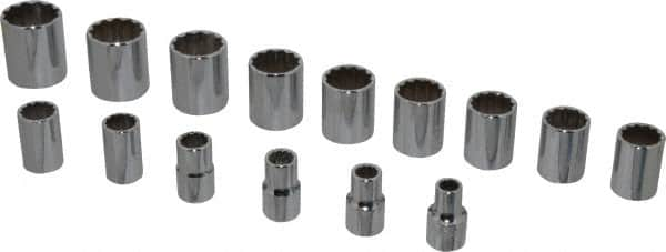 Proto - 15 Piece 1/2" Drive Socket Set - 12 Points, 3/8" to 1-1/4" Range, Inch Measurement Standard - Benchmark Tooling