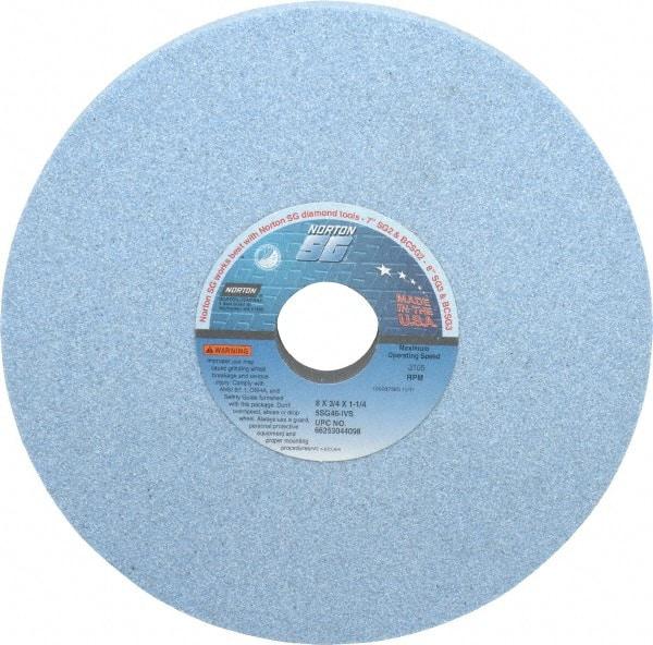 Norton - 8" Diam x 1-1/4" Hole x 3/4" Thick, I Hardness, 46 Grit Surface Grinding Wheel - Ceramic, Type 1, Coarse Grade, 3,105 Max RPM, Vitrified Bond, No Recess - Benchmark Tooling