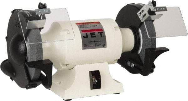 Jet - 10" Wheel Diam x 1" Wheel Width, 1-1/2 hp Grinder - 1" Arbor Hole Diam, 1 Phase, 1,725 Max RPM, 115 Volts - Benchmark Tooling