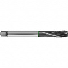 Guhring - M16x1.50 Metric 4 Flute 6H Bottoming Spiral Flute Tap - High Speed Steel, TiCN Finish, 100mm OAL, Right Hand Flute, Right Hand Thread, D4/D5, Series 4156 - Benchmark Tooling