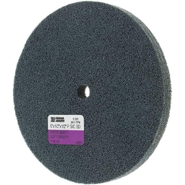 Standard Abrasives - 6" Diam, 1/2" Face Width, 1/2" Center Hole, Fine Grade, Silicon Carbide Deburring Wheel - Unitized, Soft Grade - Benchmark Tooling