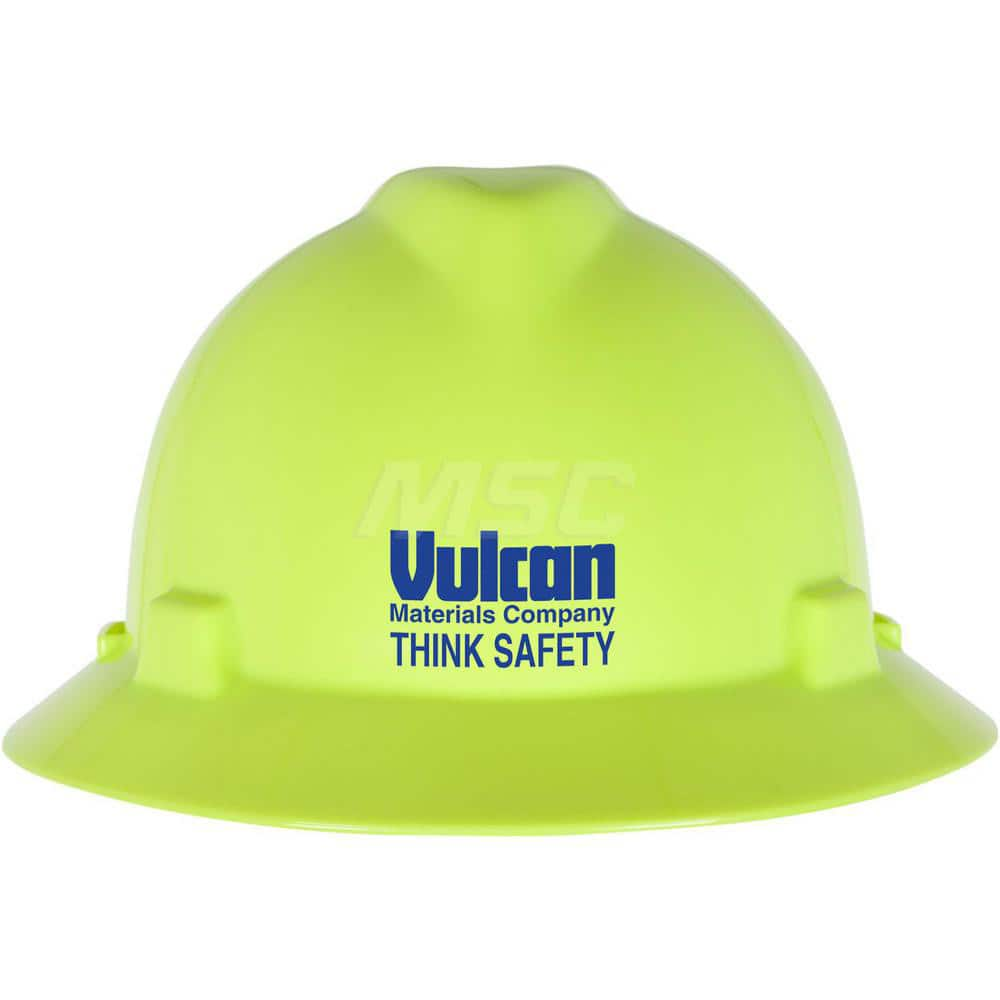 Hard Hat: Electrical Protection & High Visibility, Full Brim, Class E, 4-Point Suspension - Green;Yellow, Polyethylene, Vented, Slotted