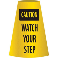 NMC - Caution - Watch Your Step, 21-3/4" Wide x 11" High, Polyethylene Floor Sign - Cone, Black on Yellow, For Restroom, Janitorial & Housekeeping - Benchmark Tooling