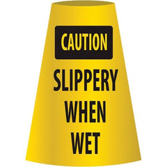 NMC - Caution - Slippery When Wet, 21-3/4" Wide x 11" High, Polyethylene Floor Sign - Cone, Black on Yellow, For Restroom, Janitorial & Housekeeping - Benchmark Tooling