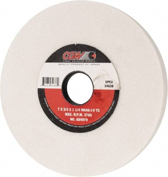 Camel Grinding Wheels - 7" Diam x 1-1/4" Hole x 3/4" Thick, J Hardness, 46 Grit Surface Grinding Wheel - Aluminum Oxide, Type 5, Coarse Grade, 3,760 Max RPM, Vitrified Bond, One-Side Recess - Benchmark Tooling