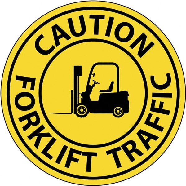 NMC - "Caution Forklift Traffic", 2-1/2" Wide x 2-1/2" High, Aluminum Safety Sign - Benchmark Tooling