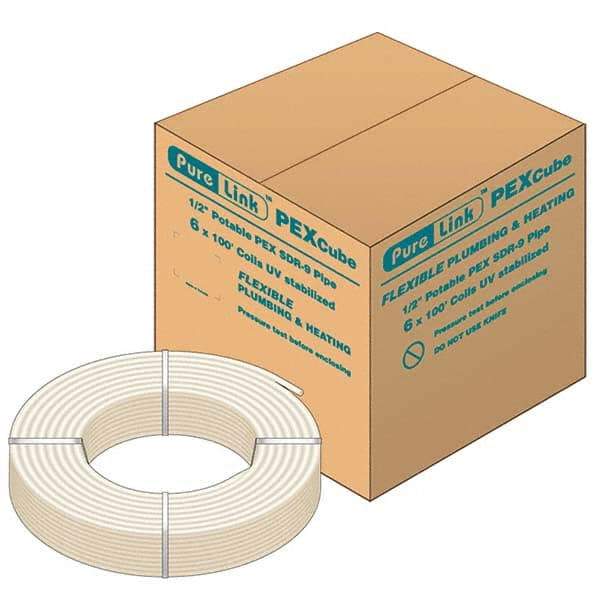 Mueller Industries - 0.475" ID x 5/8" OD, 100' Long, PEX-A Tube - Natural with Blue Print, 100 Max psi - Benchmark Tooling